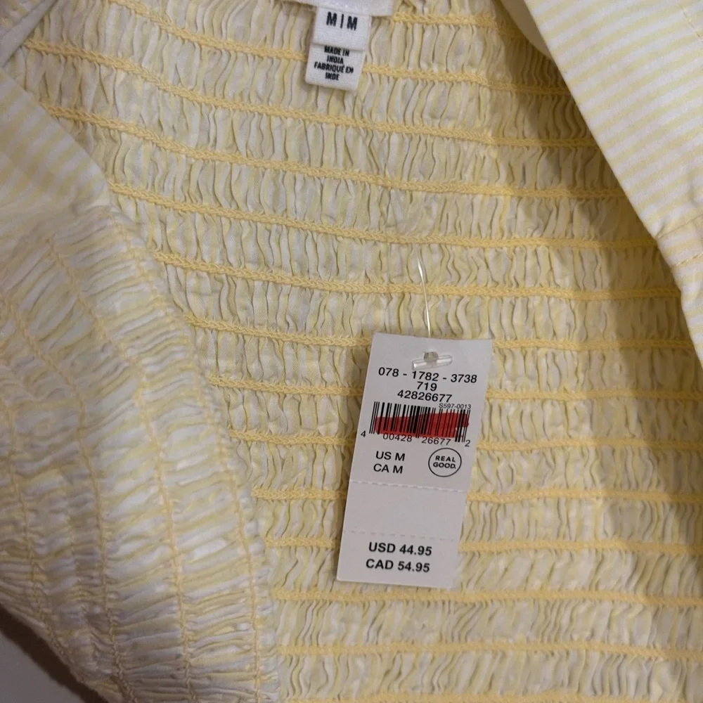 NWT Aerie Pastel Yellow Striped Puff Sleeve Crop Top Size Medium - Picture 7 of 7